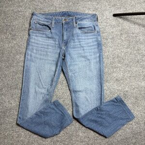 True Classic Jeans Men 31x27 FITS 30x27 Dark Blue Stretch Straight Leg Casual